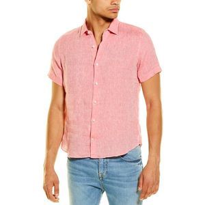Antica Camiceria Mens Linen Woven Shirt, Red